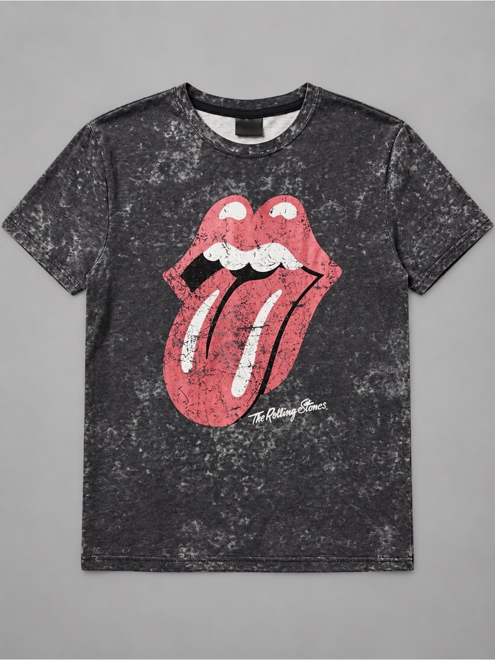 2/30$ The Rolling Stones Acid Wash Gray Tee with Pink Tongue Graphic 🌼